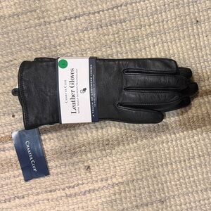 Charter Club Black Leather Touchscreen Gloves